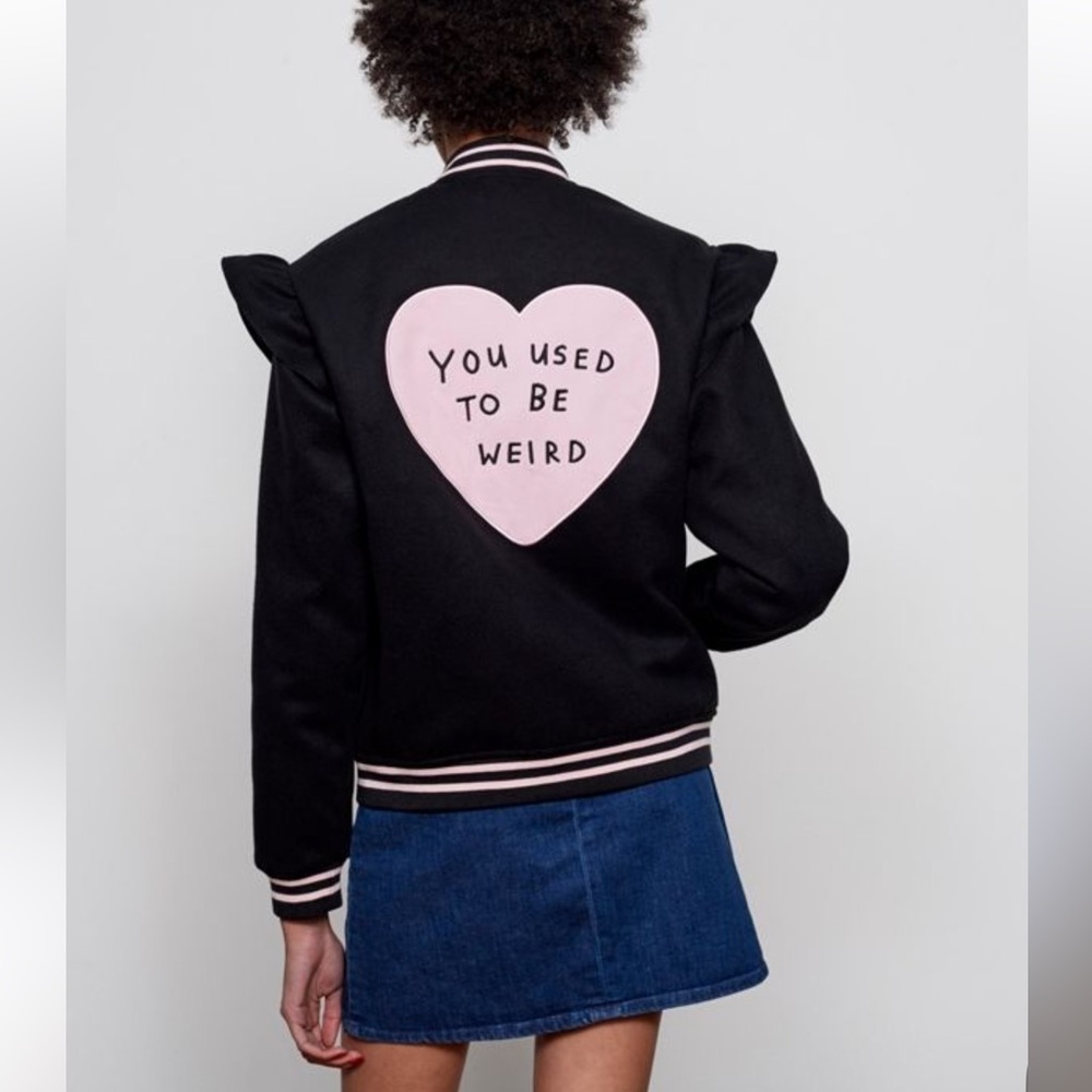 Lazy Oaf Black Bomber Jacket with Pink Heart Back Patch